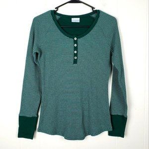 COLUMBIA Women's Green Medium Along the Gorge Striped Thermal Hensley Top